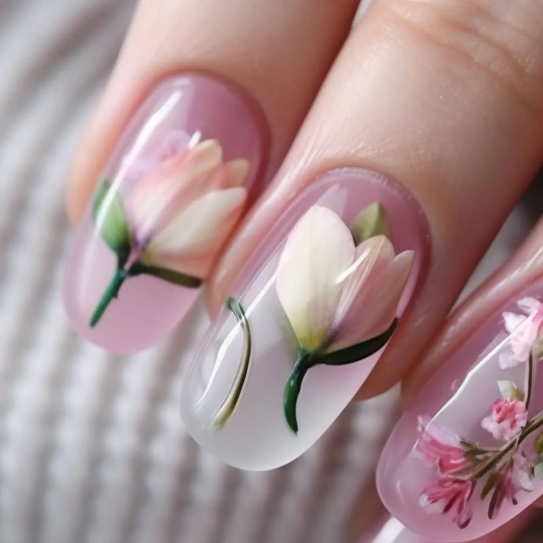Тюльпаны на ногтях дизайн