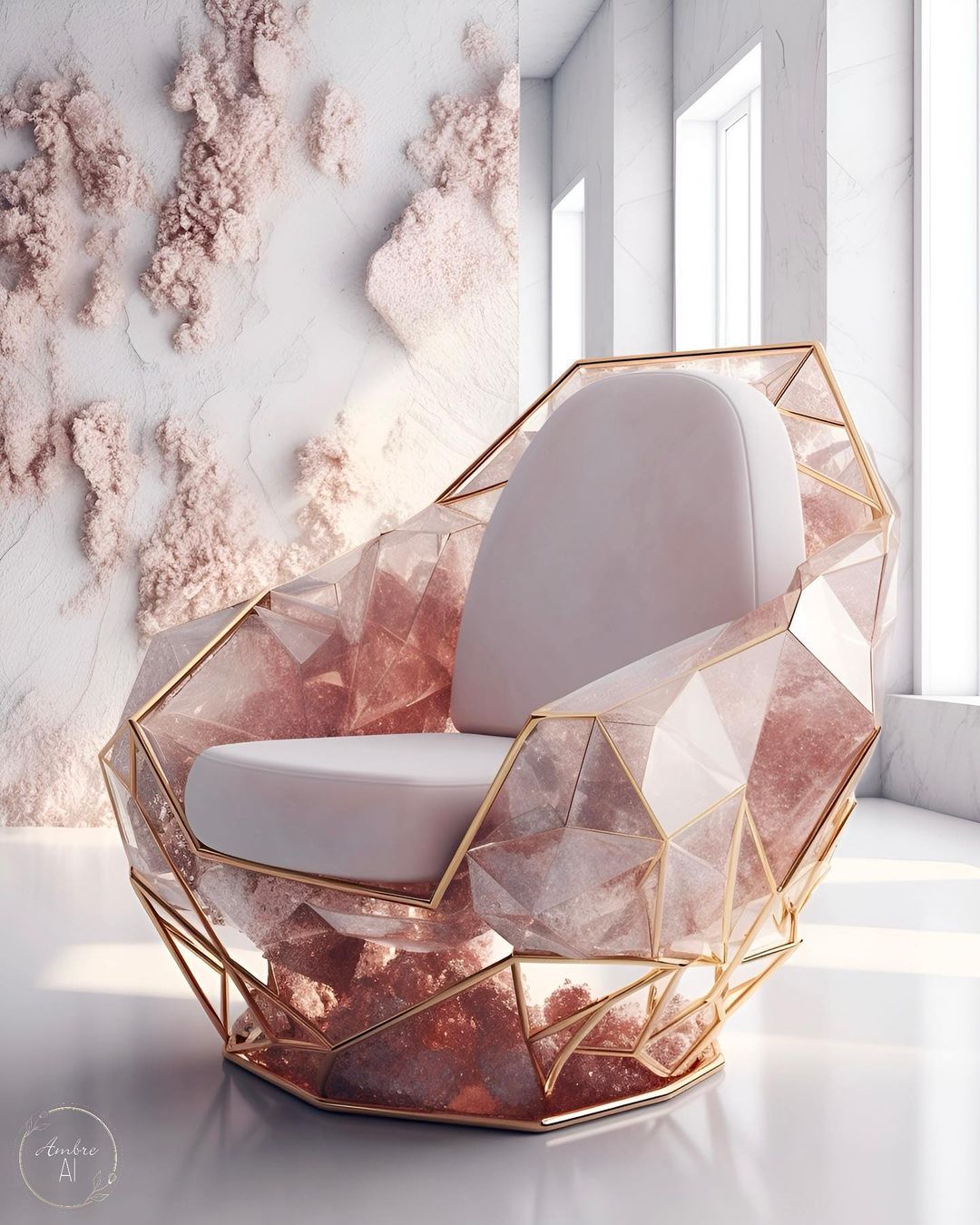 ambre ai instagram on Pinno Rose Quartz and gold armchair